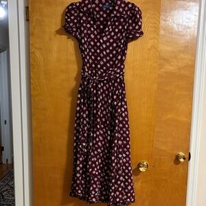 Ralph Lauren Blue Label Burgundy Printed Midi Dress
